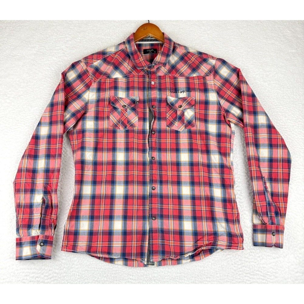 Colin's Pearl Snap Western Shirt Mens XL Red Plaid Modern Fit Long Sleeve *Read